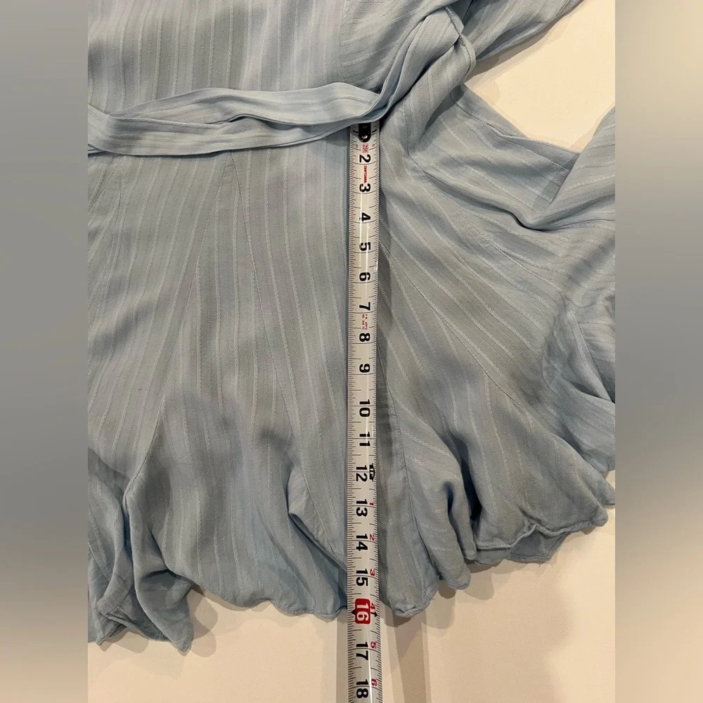 Mittoshop Boho Ruffled Hem Textured Flowy Pastel Blue Long Sleeve Dress Tie - Picture 6 of 16